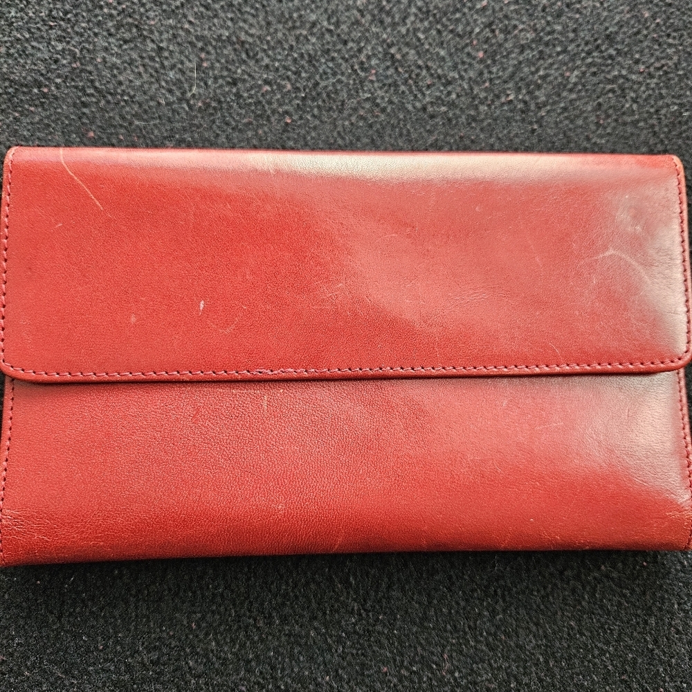 Fossil Red Leather Tri-Fold Wallet - image 1
